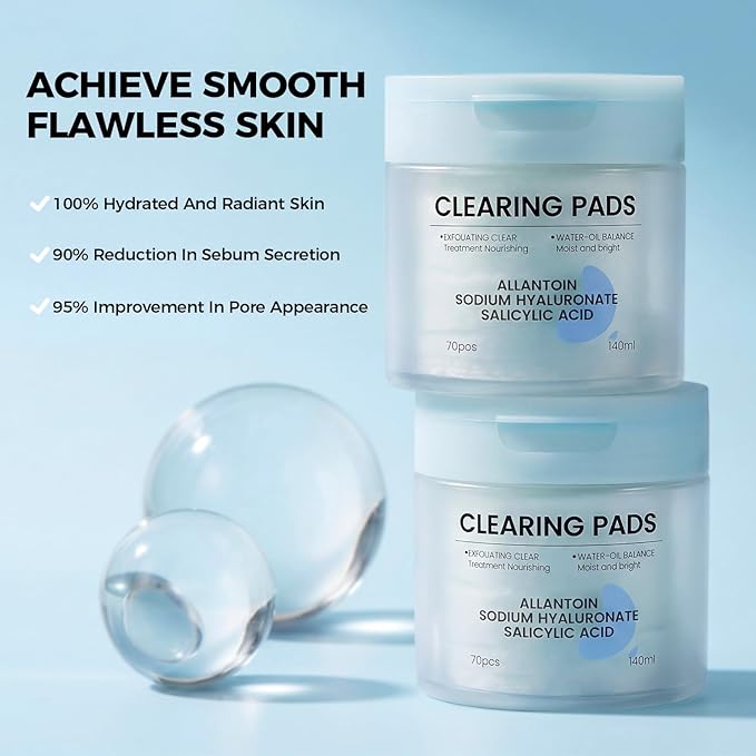 Salicylic Acid Pads-Gentle Pore Reducing, Soothing Skin Care Salicylic Acid Toner Pads, Oil Control and Exfoliation Deep Cleaning Facial Cleansing Wipes, Suitable for All Skin Types, 70 Count