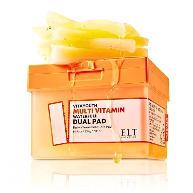ELT Multi Vitamin Mega Dual Sized Toner Pads - 100% Vegan Certified with Niacinamide for Uneven Skin Tone - Cleansing & Deep Hydrating Dual Sided Toner Pads - Korean Skin Care, 80 Pads