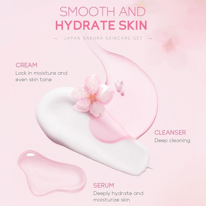 Skin Care Sets for Teenage Girls, Sakura Skin Care Sets & Kits Women Beauty Gift Set with Cleanser, Mud Mask, Toner, Serum, Eye Cream, Facial Cream, and Sunscreen, Birthday Gift for Women and Girls
