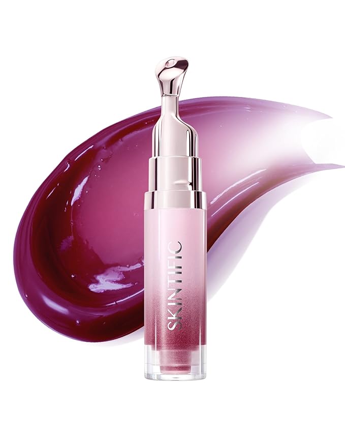 Peptide Brightening Lip Serum, Hydrating & Plumping Tinted Lip Gloss, Moisturizing Lip Balm with Polypeptides & Squalane for Glossy Sheer, Smooth Lips(07U Berry Velvet)