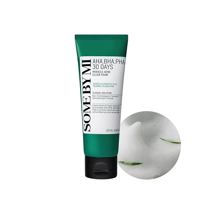 SOME BY MI AHA BHA PHA 30 Days Miracle Acne Clear Foam – 3.38oz, 100ml – Korean Acne Face Wash for Smooth & Clear Skin – Salicylic Acid Cleanser for Exfoliation & Sebum Control – Korean Skin Care