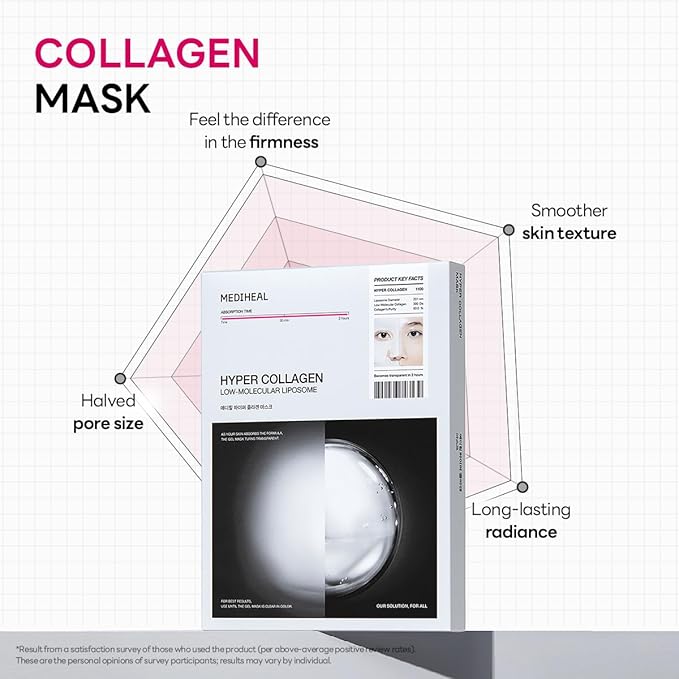 Mediheal Hyper Collagen - Collagen Real Deep Mask, Overnight Firming & Hydrating Gel Mask, Pore Appearance Refining, Plumping & Elasticity Care, Korean Skincare (10ea)