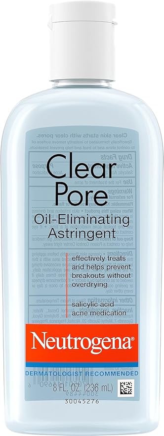 Neutrogena Clear Pore Oil-Eliminating Facial Astringent with 2% Salicylic Acid Acne Medication and Witch Hazel, Pore Clearing Treatment for Acne-Prone Skin, Helps Control Shine, 8 fl. oz, 6 Pack