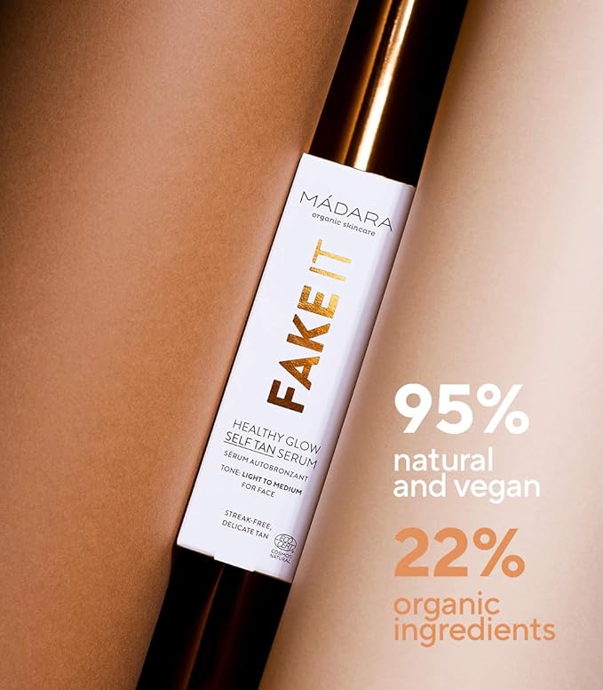 MÁDARA Fake It Healthy Glow Self Tan Serum for Face 30 ml, Sunless Face Tanner for Light to Medium Skin, Hydrating with Hyaluronic Acid, Raspberry Seed Oil, Shea Butter and Vitamin E, Vegan