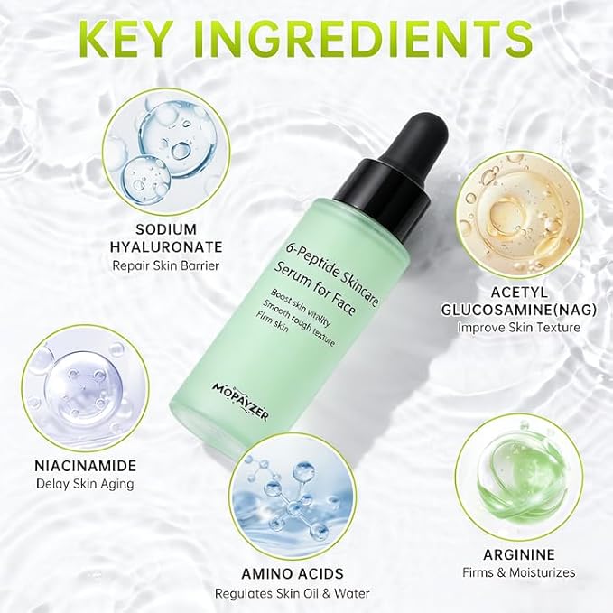 6X Peptide Skin Booster Toner Set, Peptide Boosting Facial Essence for Women, 2 Pcs Repairing Serum with Niacinamide & Hyaluronic Acid, Reduces Fine Lines & Wrinkles, Soothes Skin, Korean Skin Care