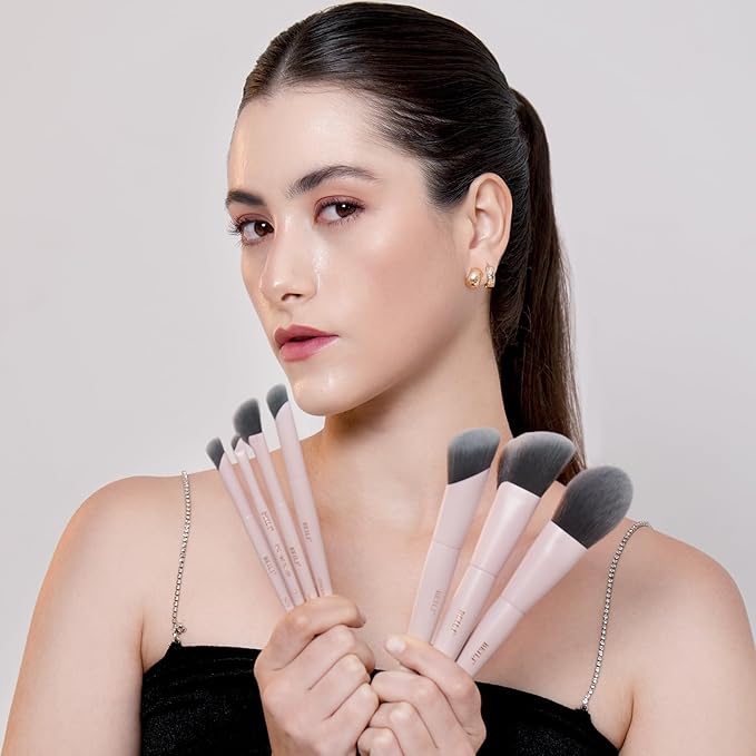 BEILI 12Pcs Pink Makeup Brush Set, Professional Synthetic Brushes for Face & Eye Makeup, Powder, Concealer, Blending, Contour, Eyeliner, Elegant Gift-Ready Set