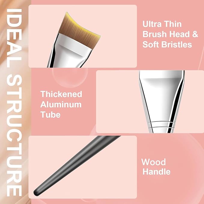 Foundation Brush, Angled Makeup Brush Ultra Thin Facial Brush Fast Flawless Face Mask Brushes for Blending Liquid Foundation, Blending Cream, Brown
