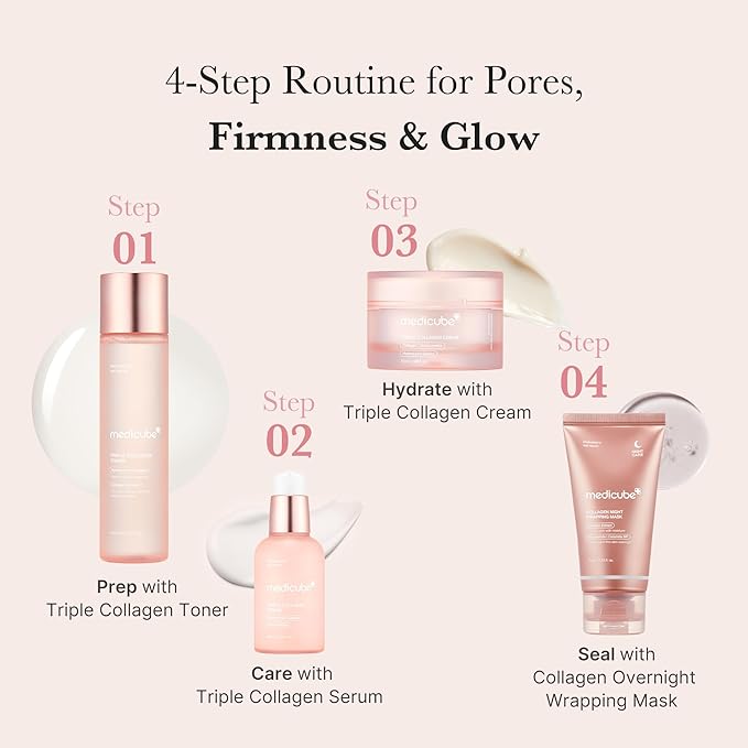 medicube Triple Collagen Prep and Glow Duo: Triple Collagen Cream and Triple Collagen Toner | Hyaluronic Acid, Premium Elastin for Boosting Skin's Moisture Barrier | Korean Skincare