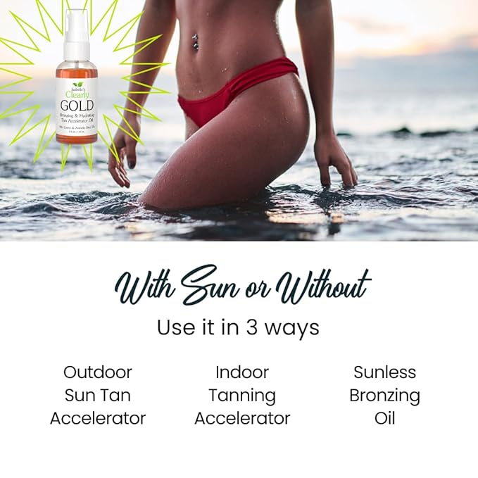 Isabella's Clearly GOLD Sun Tan Accelerator – Natural Tanning & Bronzing Oil for Face and Body with Carrot Seed, Coconut & Olive Oils – Indoor & Outdoor – Made in USA (4 Oz)
