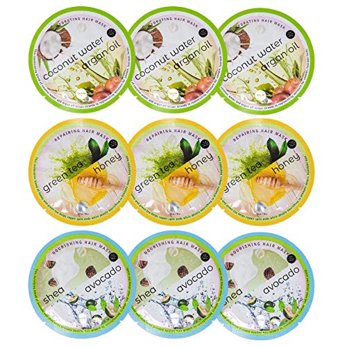 SpaLife Korean Deep Conditioning Hair Mask Packets | Repairing, Nourishing & Hydrating Hair Mask for Dry Hair | Argan Oil, Coconut, Shea Butter, Avocado, Honey & Green Tea | Damaged Repair | 9 Pack