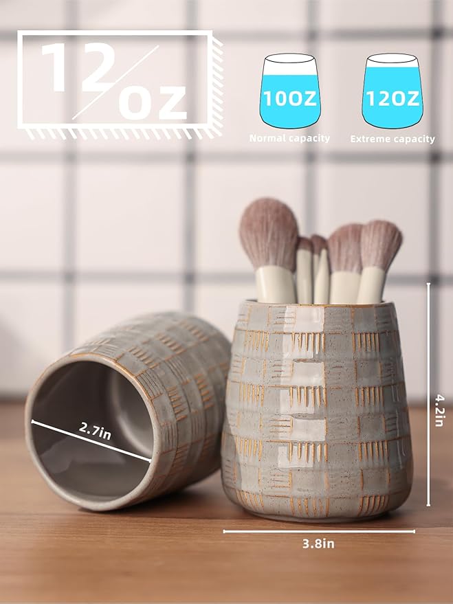 Ceramic Makeup Brush Holders, Bathroom Vanity and Countertop,Make up Brushes Cup for Cosmetics, Lipsticks, Bathroom Vanity Desktop Storage (Vintage Grey)