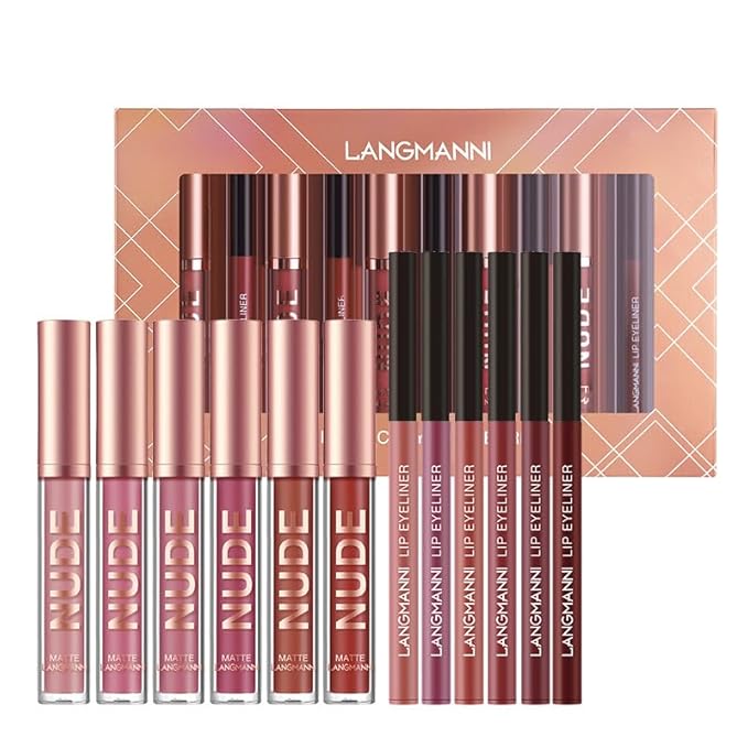 BONNIE CHOICE 12Pcs Matte Liquid Lipstick + Lip Liner Pens Set, 6 Matte Lipstick With 6 Matching Smooth Lipliner Waterproof Long Lasting 24 Hour Lip Gloss Makeup Valentine's Day Gifts for Women