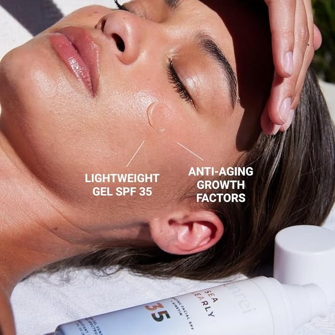 Sonrei Sea Clearly Hydrating Facial SPF 35 + Anti-aging Growth Factor Clear Sunscreen Gel & Primer | Broad Spectrum UV Protection | Water Resistant and Vegan | Non-greasy (1-Pack)
