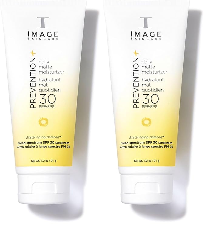 IMAGE Skincare,PREVENTION+ Daily Matte Moisturizer SPF 30,Zinc Oxide Mattifying Face Sunscreen Lotion,Amazon Exclusive,3.2 oz,(Pack of 2)