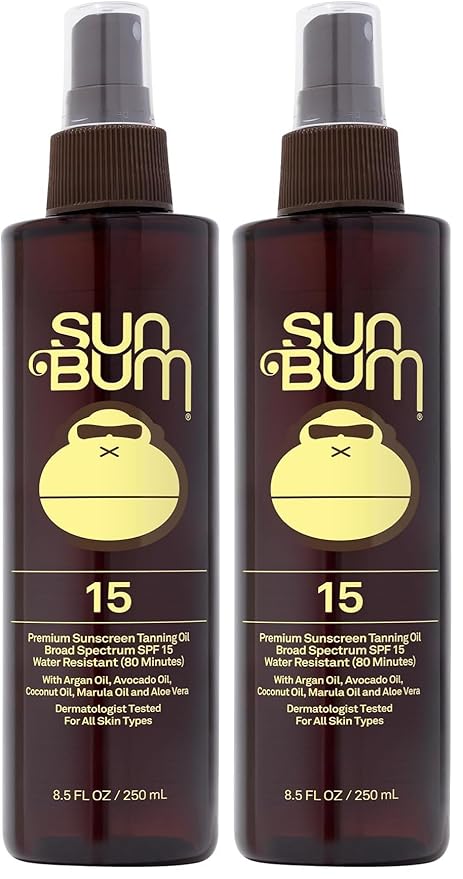 Sun Bum SPF 15 Moisturizing Tanning Oil - Vegan and Hawaii 104 Act Compliant (Octinoxate & Oxybenzone Free) - Broad Spectrum Moisturizing - UVA/UVB Protection - 8.5 oz (Pack of 2)