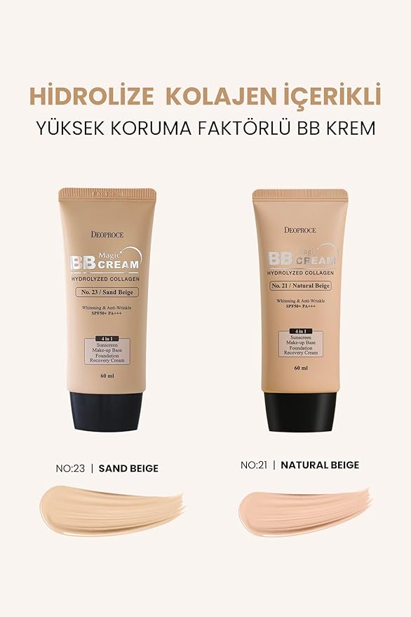 Deoproce Magic BB Cream SPF50+ PA+++ | 4-in-1 Foundation, Makeup Base, Sunscreen & Recovery Cream | Glossy finish Lightweight, #23 SPF50+ PA+++ | 60ml (#23. Sand Beige, 60 ML)