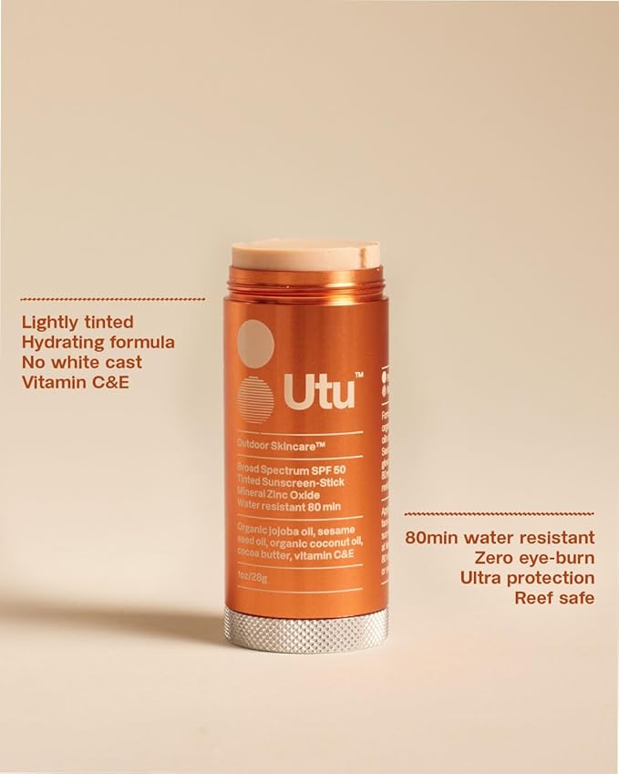 UTU - SPF50 Lightly Tinted Mineral Sunscreen Stick | Vitamin C+E, Jojoba + Sesame Oil | Reef Safe, Cruelty Free, Broad Spectrum (28 g | 1 oz)