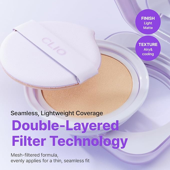 CLIO Kill Cover Mesh Blur Cushion Foundation, Flawless Full Coverage, Pore Blurring for Smooth Skin, Semi-Matte Finish, Long-Lasting, Lightweight, Oil-Control, Korean Foundation (21C LINGERIE)