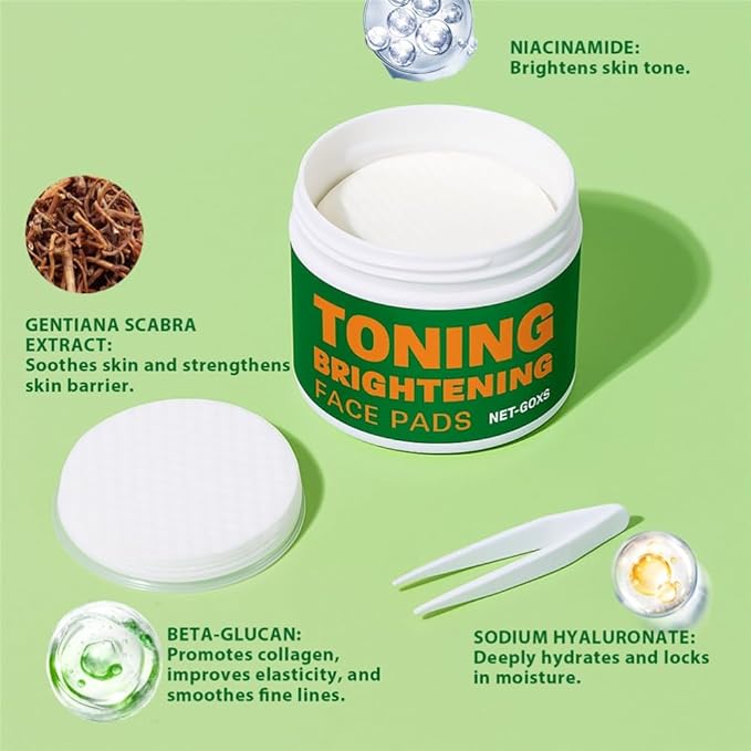 Toning Brightening Face Pads with Clip, Hydrating Facial Pad for Even-Looking Skin Tone & Daily Radiance Care 120 Pieces