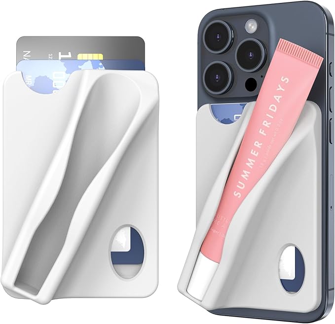 DOB SECHS Large Silicone Lip Holder with Card Holder Compatible with Summer Fridays, Tower 28, Laneige Lipstick Lip Glaze Phone Case Back Stick On Holder for iPhone and Android Smartphones,Grey