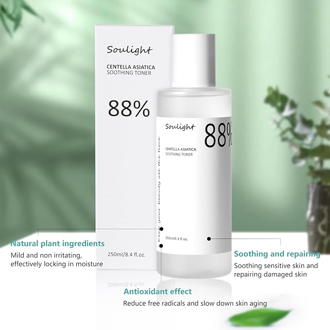 Soulight 88% Centella Asiatica Soothing Toner, Hydrating Facial Toner with Plant Extracts, Gently Exfoliates, Toning Water Diminished Dullness & Fine Lines, Smooths Skin Texture, Rejuvenate Your Skin