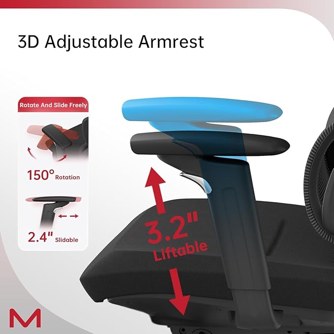 S3P Ergonomic Office Chair with High-Density Foam Seat & VTS Sliding Backrest - High Back Desk Chair with 150° Recline, 3D Cantilever Headrest, Adaptive Lumbar Support for Home Office