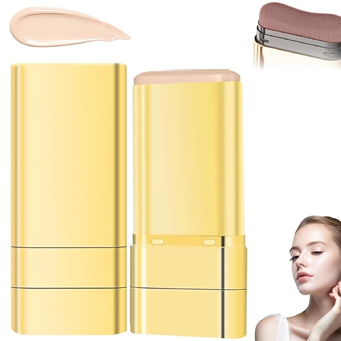Luminous Dual-Ended Concealer Foundation Stick,Korean Full Coverage Foundation Stick,3-In-1 Long-Lasting Foundation with Concealer & Brush,Sweat-Resistant Finish for All Skin Types(#1 Ivory White)