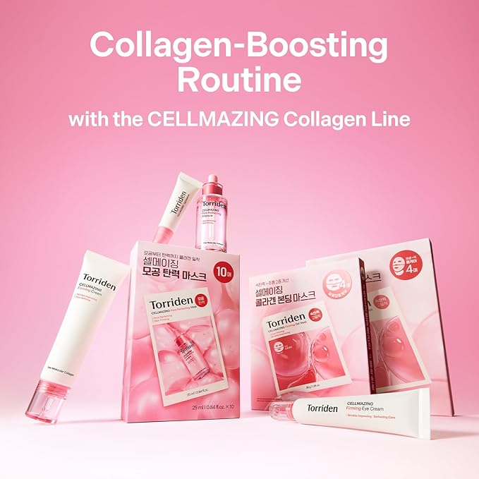 Torriden CELLMAZING Collagen Firming Gel Sheet Mask for Face Only (4 Pack) | Smoother, Firmer-Looking Skin with 5D Collagen Complex | Korean Facial Mask