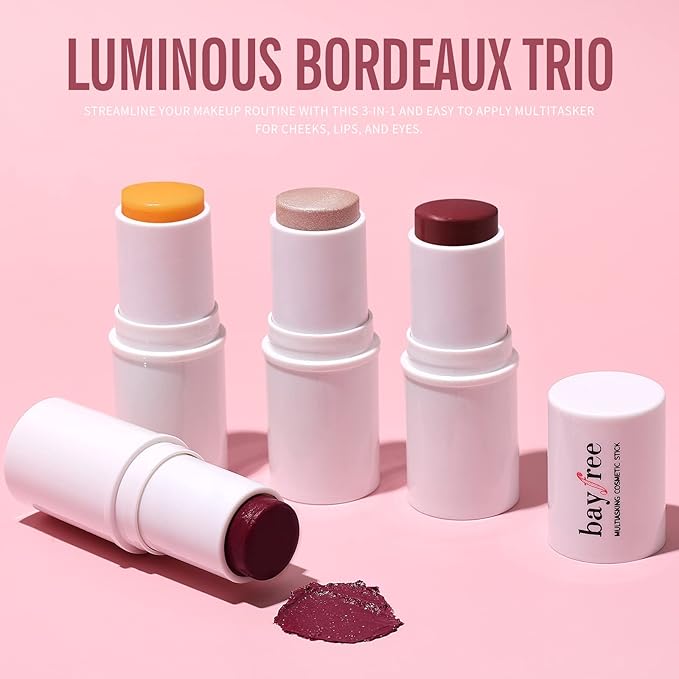 KIMUSE Multi Stick Trio Face Makeup, Cream Blush Stick for Cheeks & Lips, Contour Stick & Highlighter Makeup Sticks for All Skin