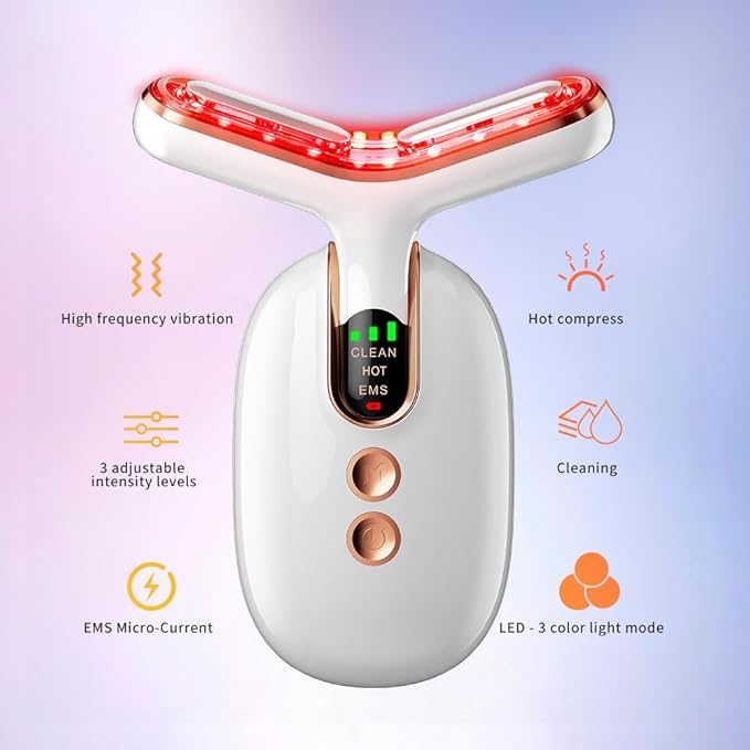 Micro-Current Facial Beauty Device, Red Light Therapy for Face, 3 Color LED Facial Massager for Skin Care with Thermal, Vibration, White