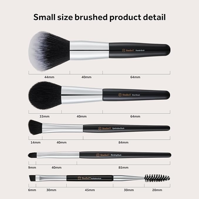 Travel Makeup Brush Set 5 Pcs | Essential Face & Eye Makeup Brush Set | Makeup Pouch & Brush Cover Included
