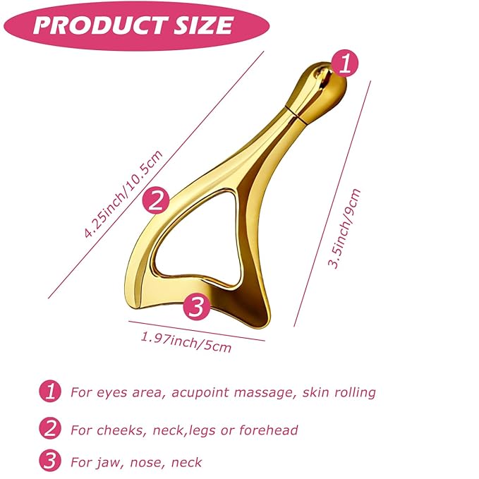 Gua Sha Facial Tools with Eye Roller, Facial Massage Tool for Face Sculpting Daily Beauty Routine Edema, Gift for Women Gold