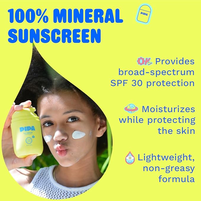 Pipa Sun-Sational 100% Mineral Daily Sunscreen SPF 30, 50 ml | Liquid Everyday Face Lotion with Zinc Oxide | Unscented & Gentle for Sensitive Skin | Kids & Tweens Skin Care Easter Basket Stuffers