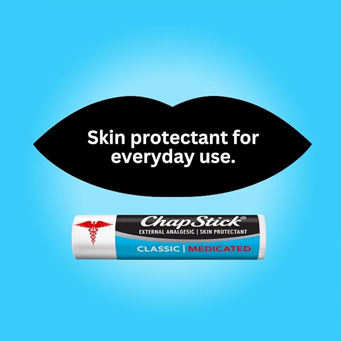 ChapStick Medicated Lip Balm 4-Pack – External Analgesic, Skin Protectant for Dry Lips & Cold Sore Pain Relief, 0.15 Oz Ea