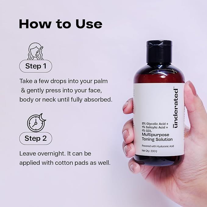 Multipurpose Toning Solution with 8% Glycolic Acid, 1% Salicylic Acid & 1% GDL | Gentle Exfoliating Liquid for Clear, Refreshed Skin | 200g