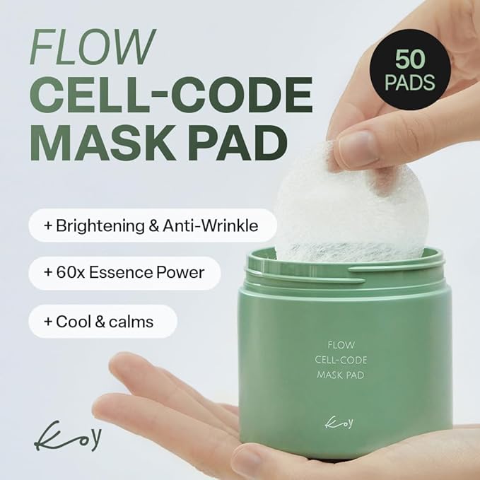 KOY Flow Cell-Code Mask 50 Pads, Improves Soothing Care & Deep Hydration, Cooling and Moisturising Toner Pads, Hyaluronic Acid, Panthenol and Betaine for Skin with Enriched Essence, 6.76 fl oz
