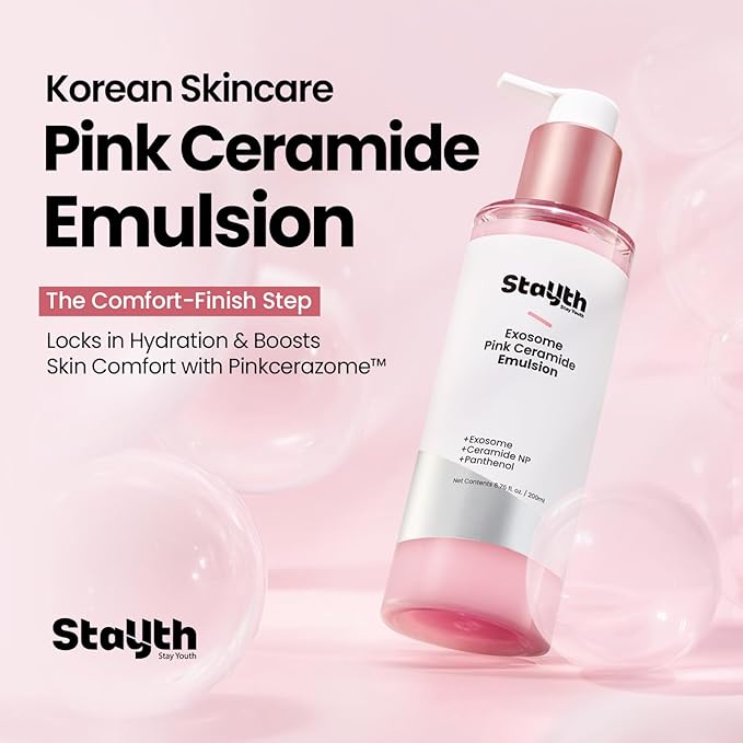 Exosome Pink Ceramide Emulsion – Korean Skincare Lightweight Moisturizer with Ceramides, Vitamin B12 & Exosome for Daily Hydration & Skin Conditioning (200ml / 6.76 fl. oz)