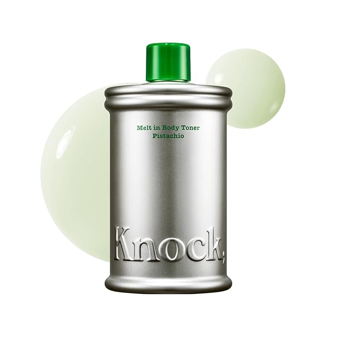 Knock Melt-In Body Toner, Instant Glass Body Glow, Ceramide Moisture Lock, Lightweight Milky Moisturizer, Zero Sticky, For All Skin, Fresh Pistachio Scent, 10.14 fl oz