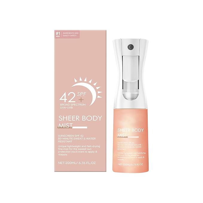Sunglaze Sheer Body Mist Sunscreen SPF 42, Infused with Shimmering Body Oil, Hydrating Mist, Hydrates, Gives Skin a Glowy Finish, Lightweight, Gives Skin A Glowy Finish-6.76 Fl Oz