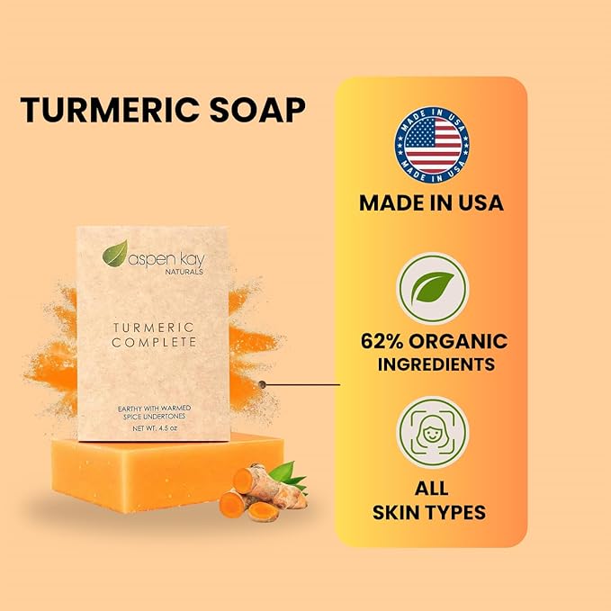 Aspen Kay Naturals Turmeric Soap for Face & Body - With Organic Shea Butter, Chamomile & Calendula - Gentle Turmeric Face Wash, All Skin Types, Made in USA (3 pack)