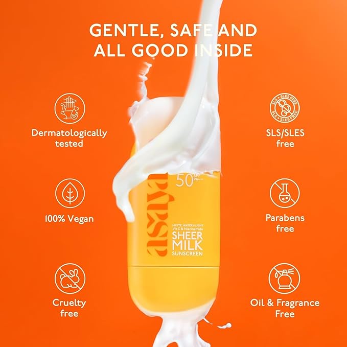 As.aya Shee.r Milk Sunscreen SPF 50 PA++++ UVA + UVB | Lightweight Fluid Sunscreen with Niacinamide for Brightening | Water Based | Quick Absorbing | For Acne-Prone, Oily or Combination Skin, 50 ml