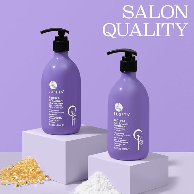 Luseta Biotin & Collagen Shampoo and Conditioner Set for Thinning Hair – Thickening & Strengthening with Argan Oil - Adds Volume, Shine & Manageability Sulfate Free, Paraben Free -16.9 fl oz (2 Pack)