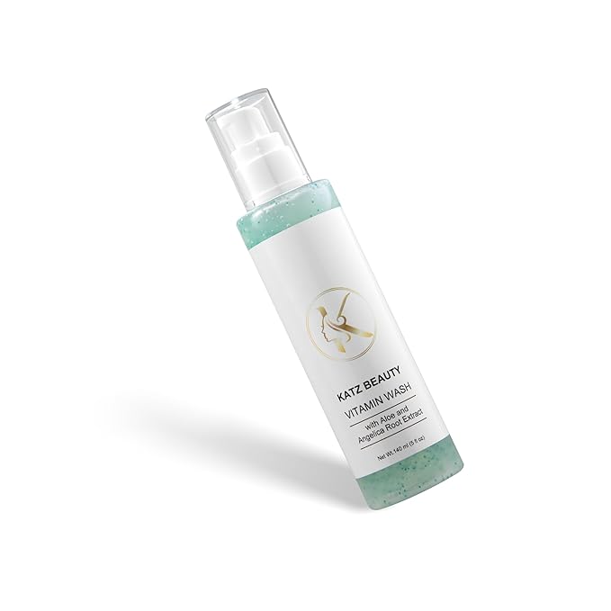 Katz Beauty Vitamin Wash, 5 fl oz - Gentle Face Cleanser with Aloe, Angelica Root & Vitamin E for Sensitive, Oily & Dry Skin, Travel-Size Hydrating Wash