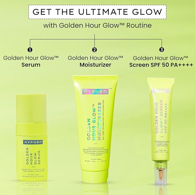 Hyphen Golden Hour Glow Sunscreen Spf 50 Pa++++ Dewy Glow & Bright Skin, Uv & Blue Light Protection|Dry & All Skin Types - 40G