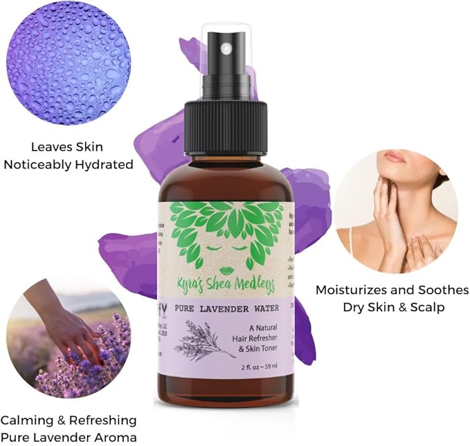 Multiuse Lavender Water Toner Mist for Face, Body, and Hair - Pure Distilled Lavender Water Spray - Soothes and Hydrates Skin, Scalp, Hair, & Nails - 2 oz