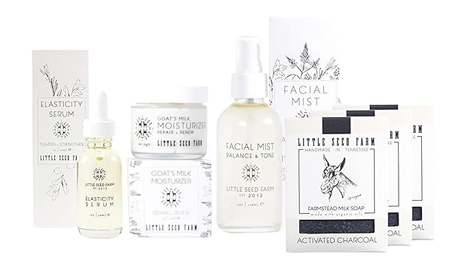 Little Seed Farm Activated Charcoal Bundle - Moisturizer + Soap + Elasticity Serum + Facial Mist Toner