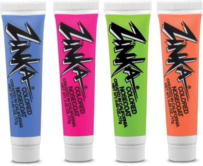 Zinka Colored Sunblock Zinc Waterproof Nosecoat 4 Pack Bundle .6oz Tube - Blue/Pink/Green/Orange