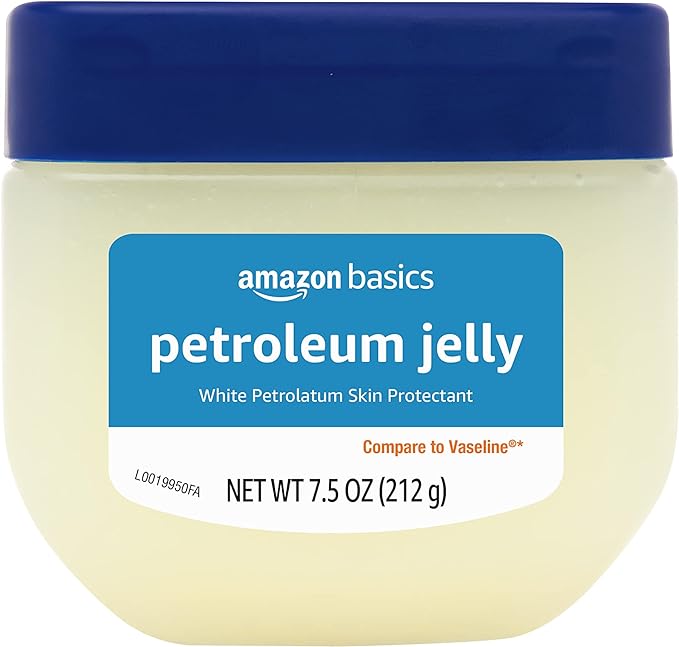 Amazon Basics Petroleum Jelly White Petrolatum Skin Protectant, Moisturizer for Dry Skin Relief, Chapped Lips and Minor Cuts, Unscented, 7.5 oz, 4-Pack (Previously Solimo)