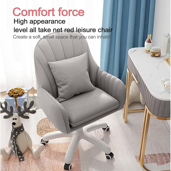 Velvet Desk Chair with Pillow Upholstered Vanity Chair for Girls Women, Home Office Computer Task Chair with Wheels Swivel Rolling Accent Chair for Living Room, Bedroom