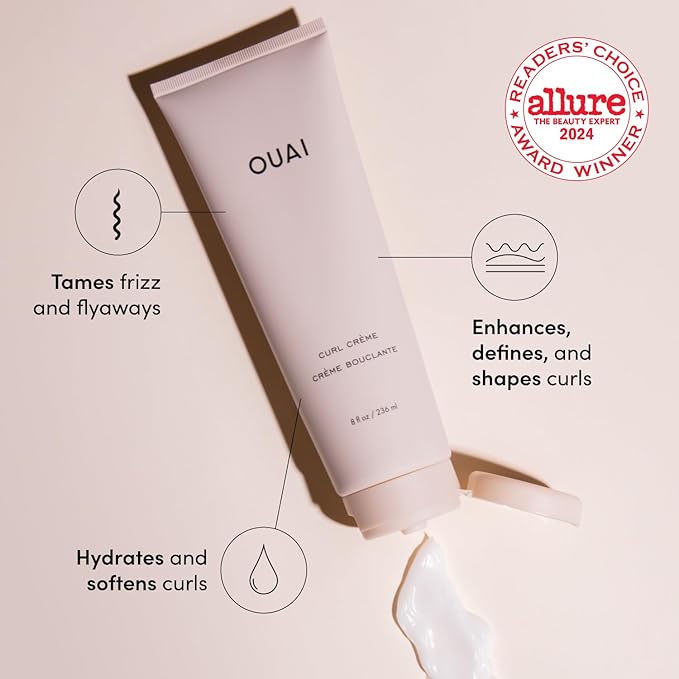 OUAI Travel Size Curl Cream - Curl Defining Cream with Chia & Linseed Oil - Enhances Definition, Hydration & Shine - Tames Frizz & Protects from Humidity - Curly Hair Products for Women (2.5 oz)